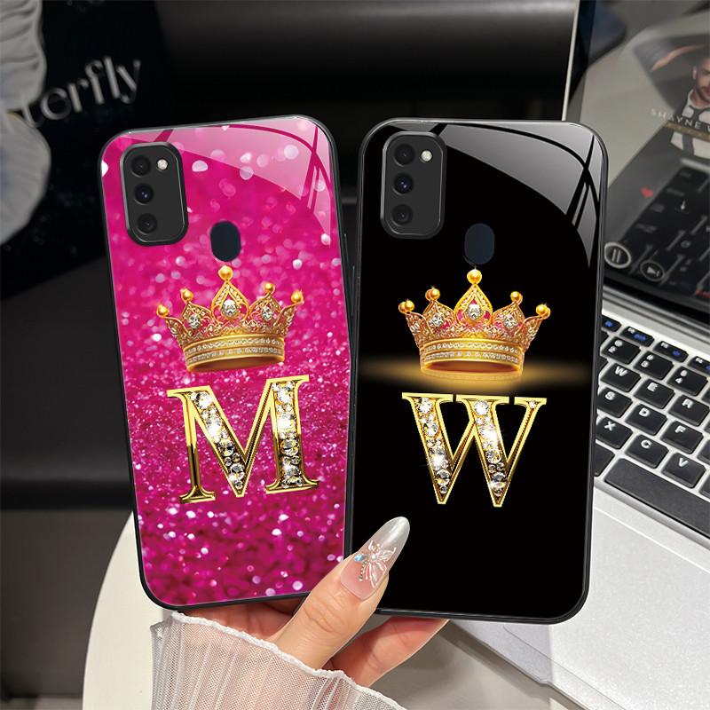 Für Samsung M21 M31 M21S M31S Hülle Modische Buchstaben Hartes Gehärtetes Glas Rückseitenabdeckungen Für Samsung Galaxy M30s M 31 M 21 Handyhülle