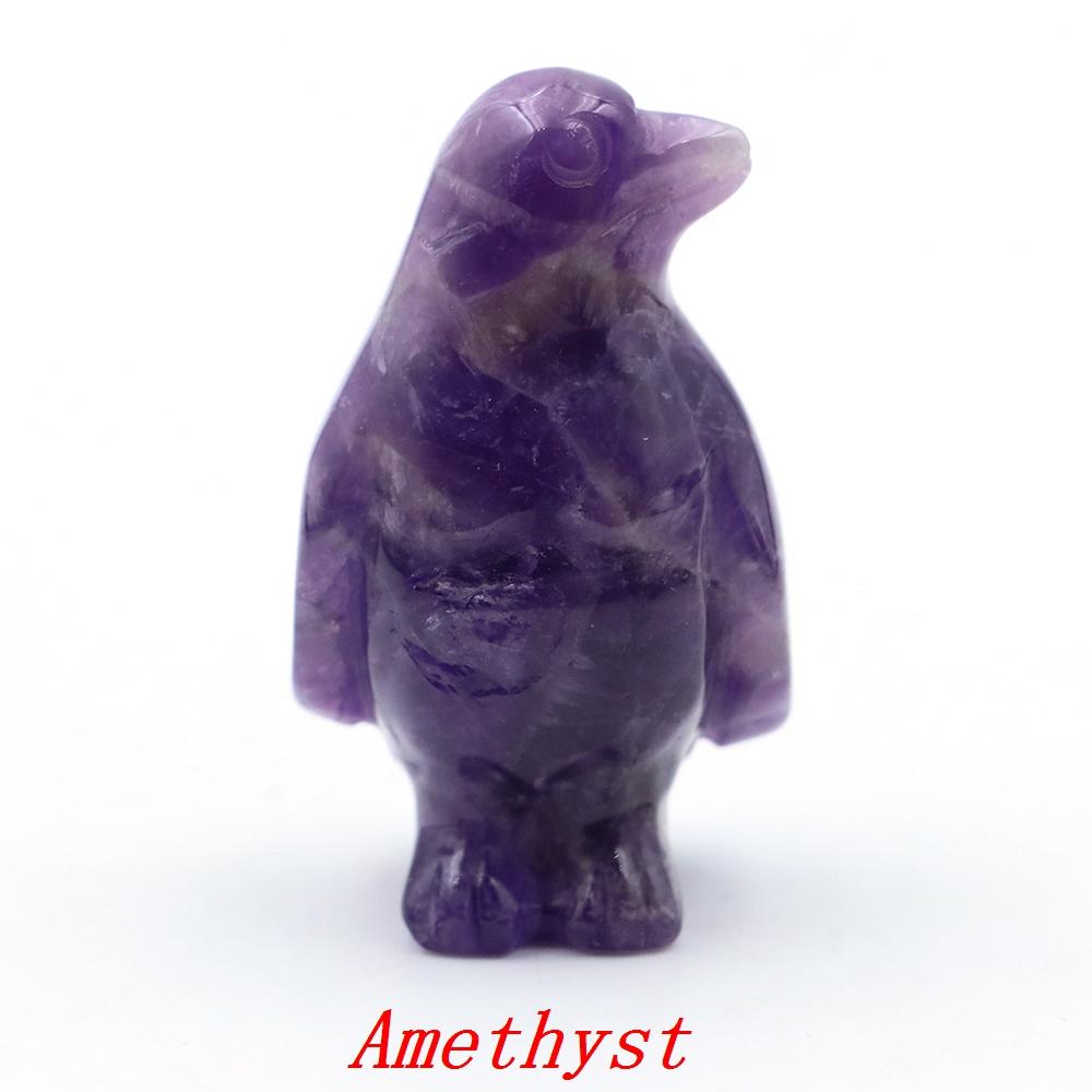 Cute Penguin Statue Natural Amethyst Rose Quartz Healing Crystals Stones Carving Reiki Animal Figurines Crafts Room Decoration