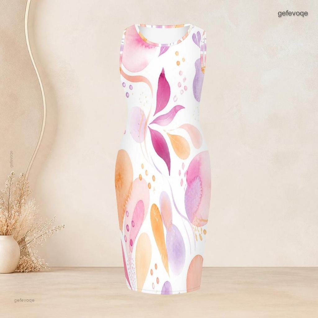 Women Plus Size Two Piece Set Abstract Printed Sleeveless Bodycon Dress And Three Quarter Sleeve Cardigan