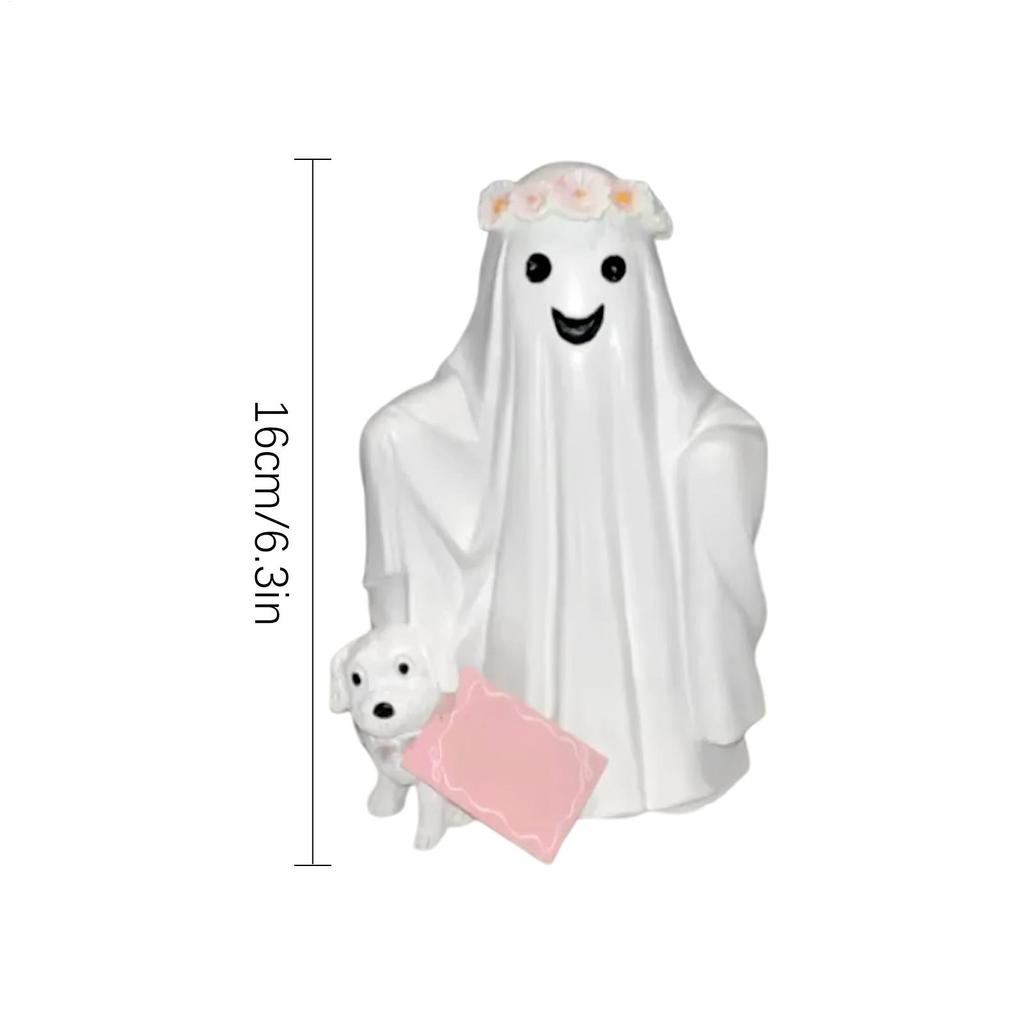 Ghost Walking Dog Halloween Desktop Ornaments Cute Resin Figurines Ornaments For Desk Table Mantle Fireplace Bookshelf Home