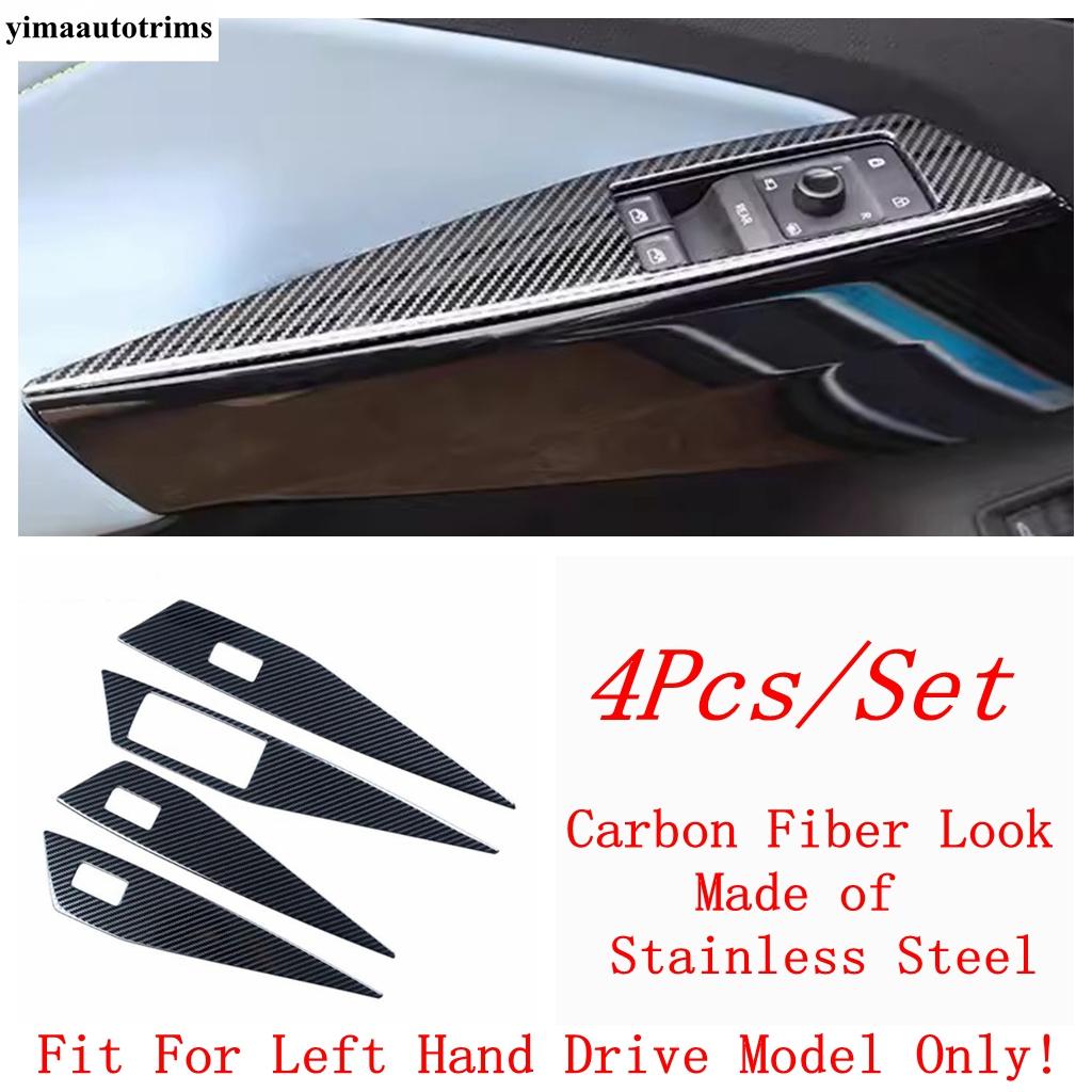 Auto Innen Tür Armlehne Fensterheber Knopf Panel Abdeckung Zierleiste Für VW Volkswagen ID.4 ID4 - 2025 Karbonfaser Optik Zubehör