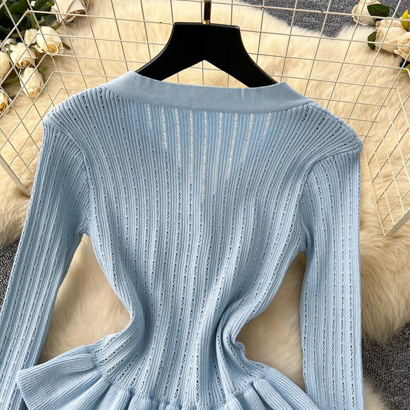 Dvoudílný business set dámské outfity tunika s dlouhým rukávem zkrácený kardigan sukně s vysokým pasem bodycon rybí ocas oblek módní pletený svetrový oblek