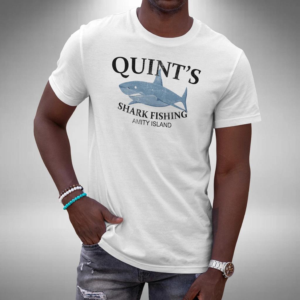 ZX Summer Quints Shark Fishing Tshirt Jaws Inspired Classc 70s Movie Small Mens Round Neck Tshirt