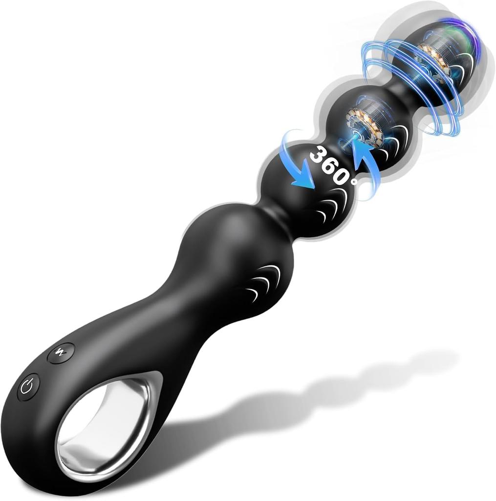 Leyuto Rotating Anal Beads Vibrator for Men, Electric Anal Dildo with Finger Ring, Prostate Massager Adult Toy
