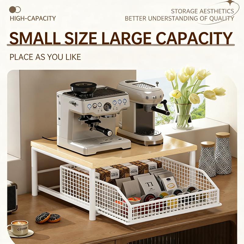 Modern Kitchen Microwave Stand Solid Wood and Metal Storage Shelf Sturdy Organizer for Space Saving Counter