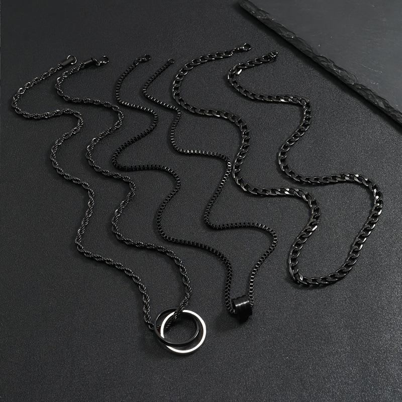 Halsband i Rostfritt Stål Tredimensionell Cylinder Sammanlänkande Titanstål Halsband Hip-Hop Trendigt Herrhänge Set