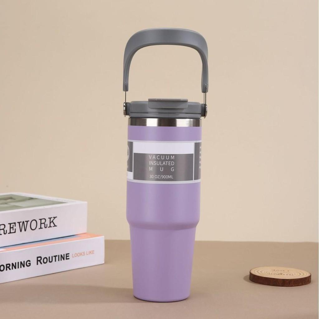 30oz Edelstahl tragbarer Reise-Thermosbecher mit Strohhalm - Großes Fassungsvermögen für Outdoor-/Autonutzung