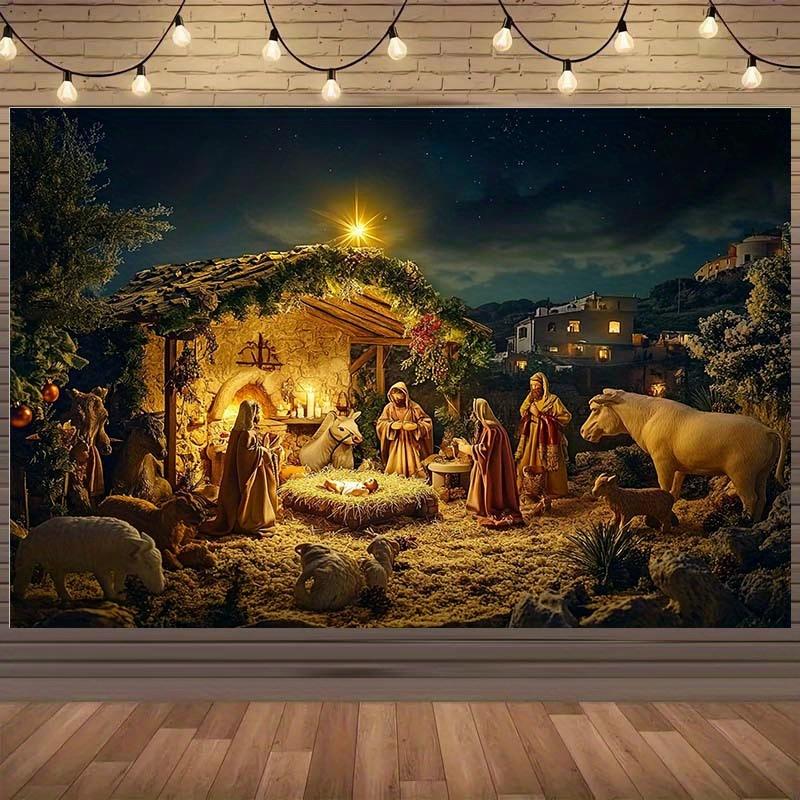 1 piece of Christmas animal starry night outdoor background cloth - holiday photography background holiday decoration 180X110