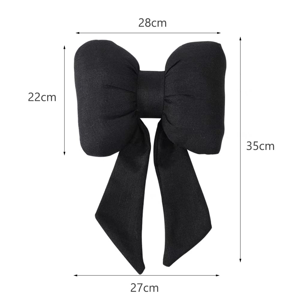 YUYAKESHI Neck Pad Headrest Neck Pillow with Ribbon, Fluffy and Cute Cushion for Travel, Driving, and Car Use, with Buckle (2 Black Pairs)