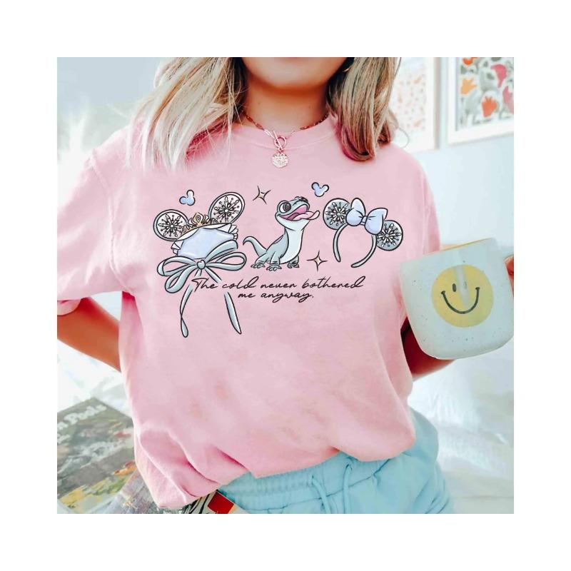 Disney Frozen Trendy Casual Princess Elsa and Anna Watercolor Pattern Unisex Cotton Street Style S