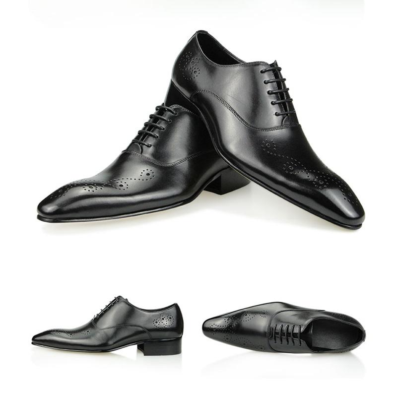 Fashion Black Dress Shoes Oxfords for Mens Luxury Business Party Banquet Daily Retro Genuine Leather Shoe Lace-up Handmade Wedding Shoes