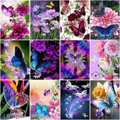 DIY 5D Diamond Painting Butterfly Full Round Drill Diamond Embroidery Flowers Cross Stitch