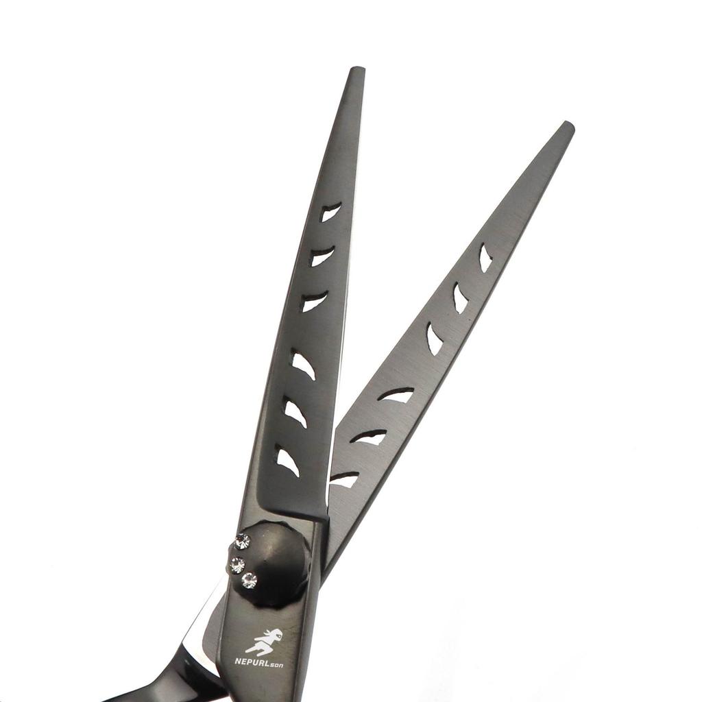 6.0" Black Hollow Hairdressing Scissors - Straight & Thinning Shears