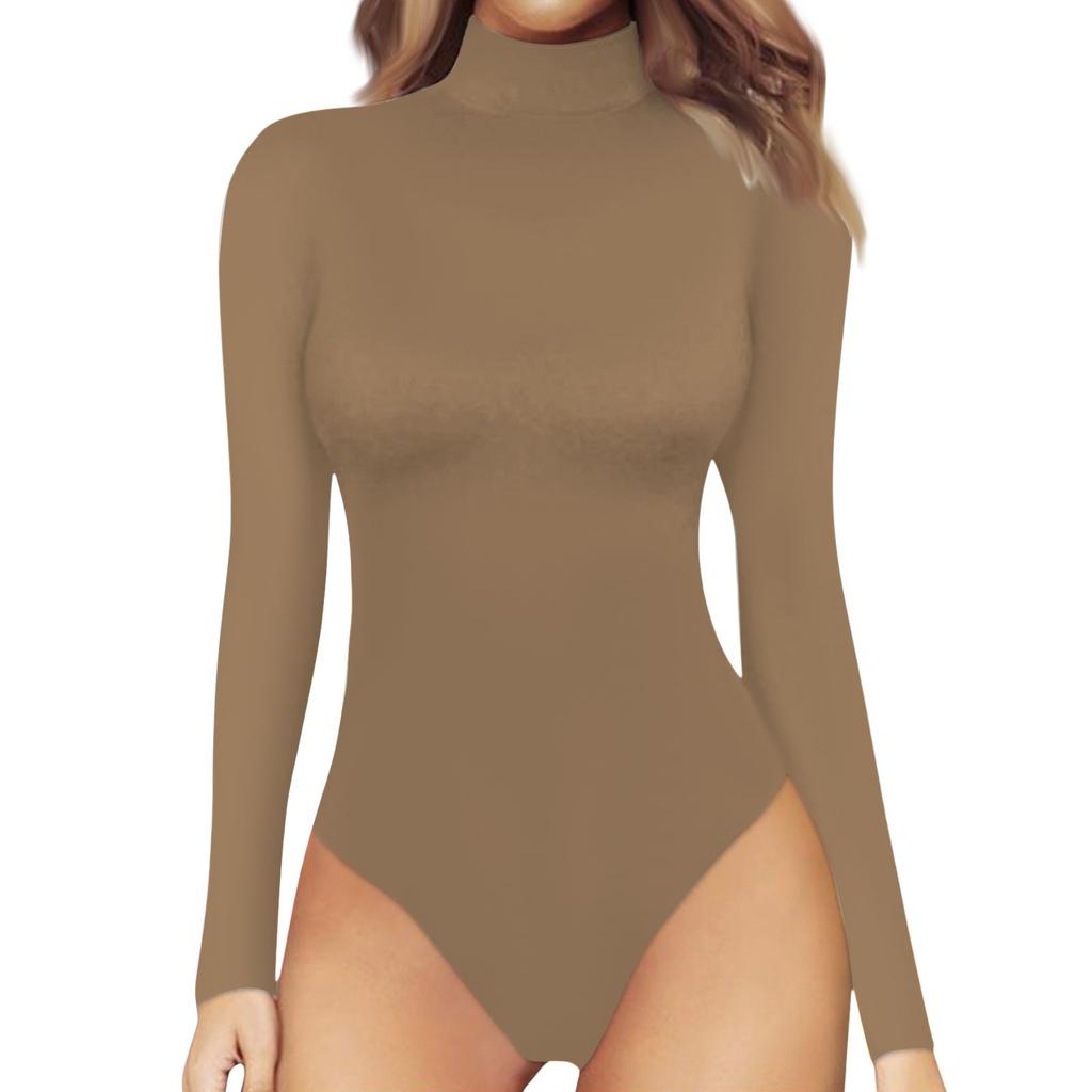 Women's One-piece T-shirt Slim Long Sleeve Half High Neck Color Jumpsuit Top