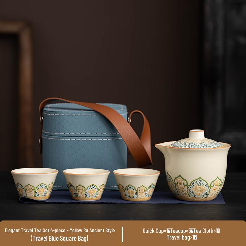 Portable Ru Kiln Tea Set: Light Luxury Travel & Car-Mounted Drinkware for Camping & Business Trips