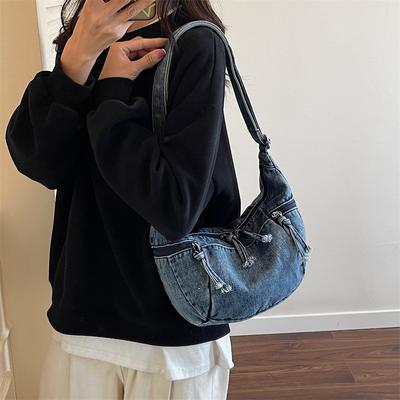 High-end Casual Denim Bag Women's New Trendy and Popular Messenger Bag Commuter Dumpling Bag