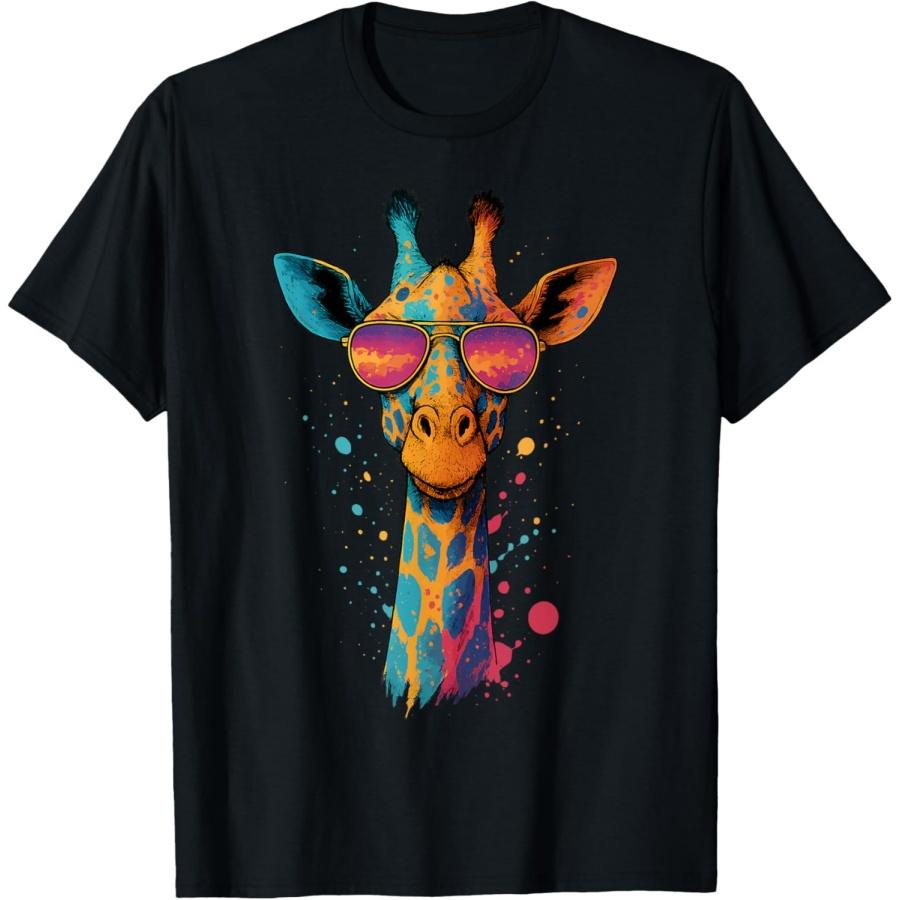

Funny Colorful Giraffe Face With Sunglasses Cartoon Giraffe T-Shirt XXXXXL чёрный
