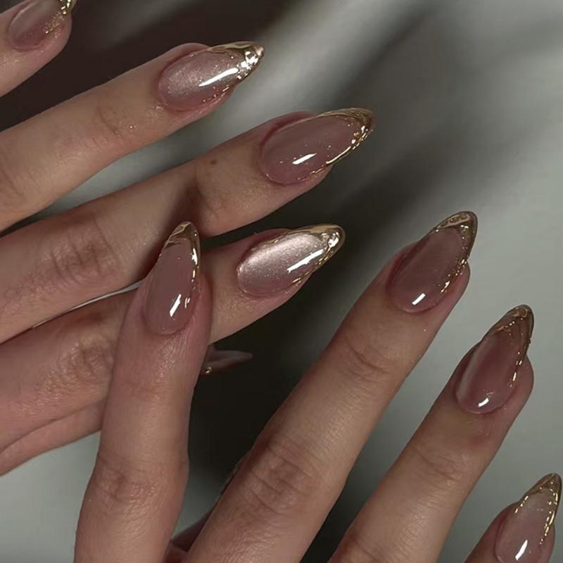 

Миндалевидные накладные ногти Кошачий глаз Накладные ногти Блестящий дизайн Полное покрытие Клеящиеся ногти Глянцевые акриловые ногти Искусственные ногти 1