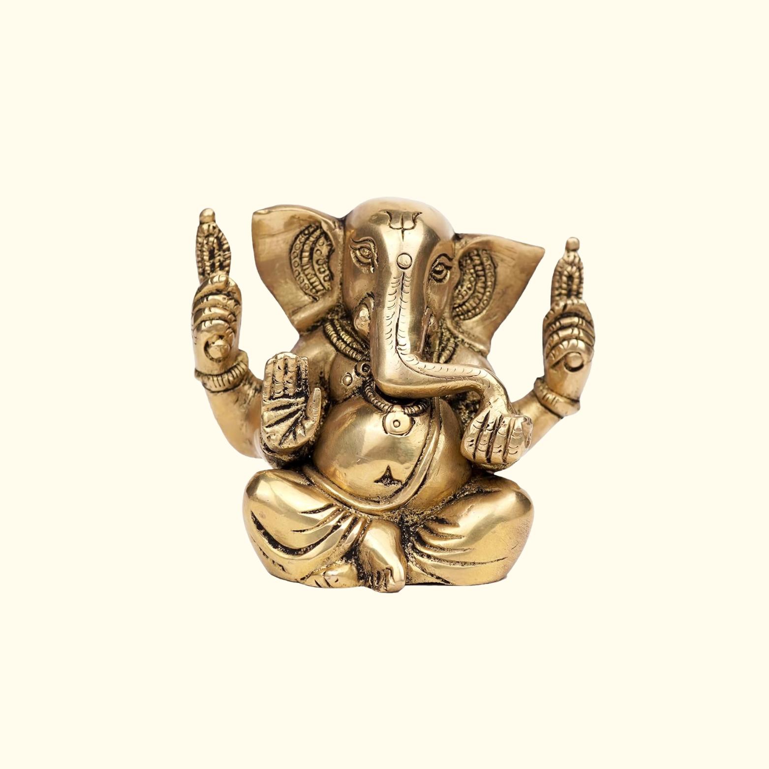 Бронзовая статуэтка Модак Ганеша, Ганпати Джи, Статуя Гаджанана, Винаяк Джи, Золото, Латунь