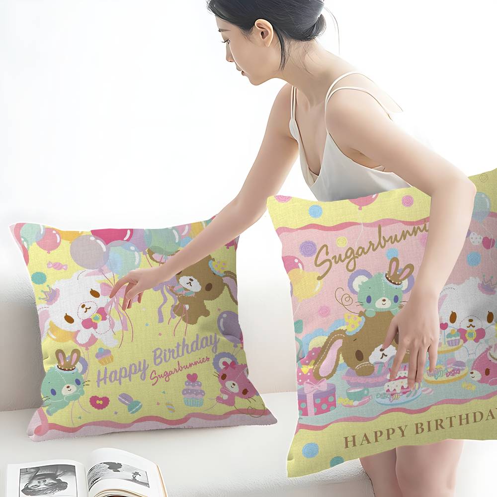 Cartoon Cute S-Sugarbunnies Cushion Cover Car Throw Pillow Case For Sofa Car Christmas Gift 40x40cm 45x45cm