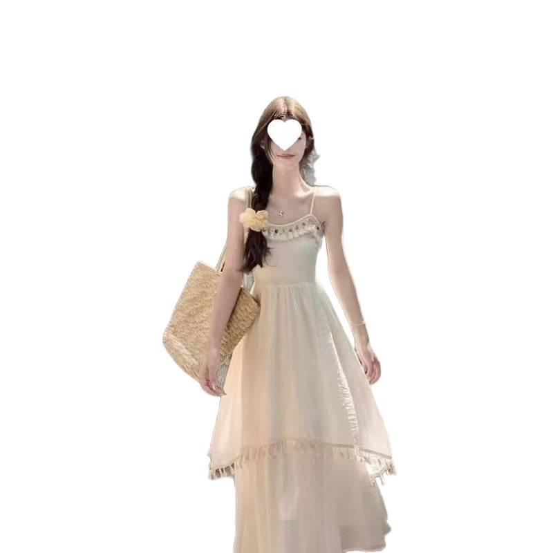 Yunnan Dali Travel Red Fringed Suspender Dress Women's Dopamine Wear Seaside Holiday Beach Long Skirt
