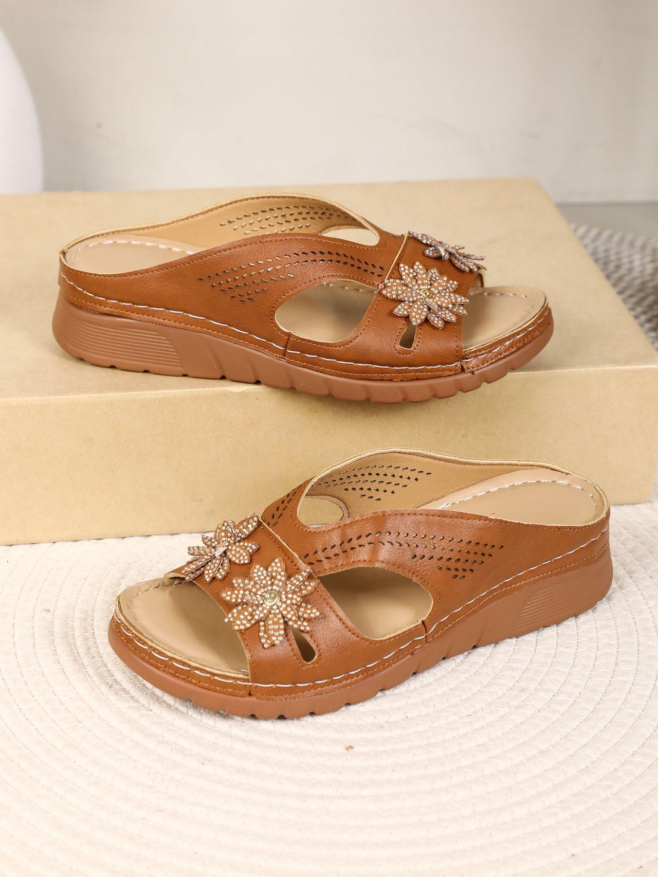 

Летние женские босоножки на танкетке с цветочным принтом, трансграничная торговля, толстая подошва, верхняя одежда, сандалии для езды. 43 коричневый