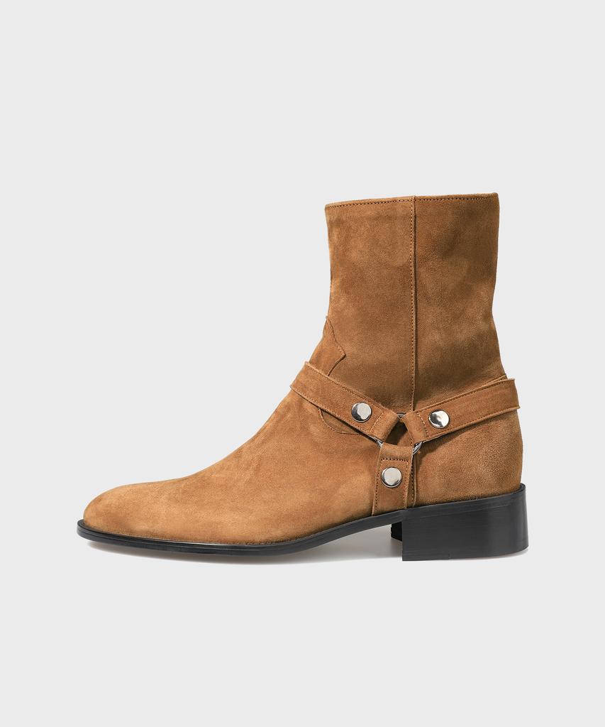Firenze Atelier Slim Toe Velcro Line Suede Zip-Up Boots 3344-Qs [Mid Brown]