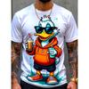 Mens T-shirt cool cartoon duck character sunglasses coffee graffiti splash letter print short sleeve crew neck street casual top
