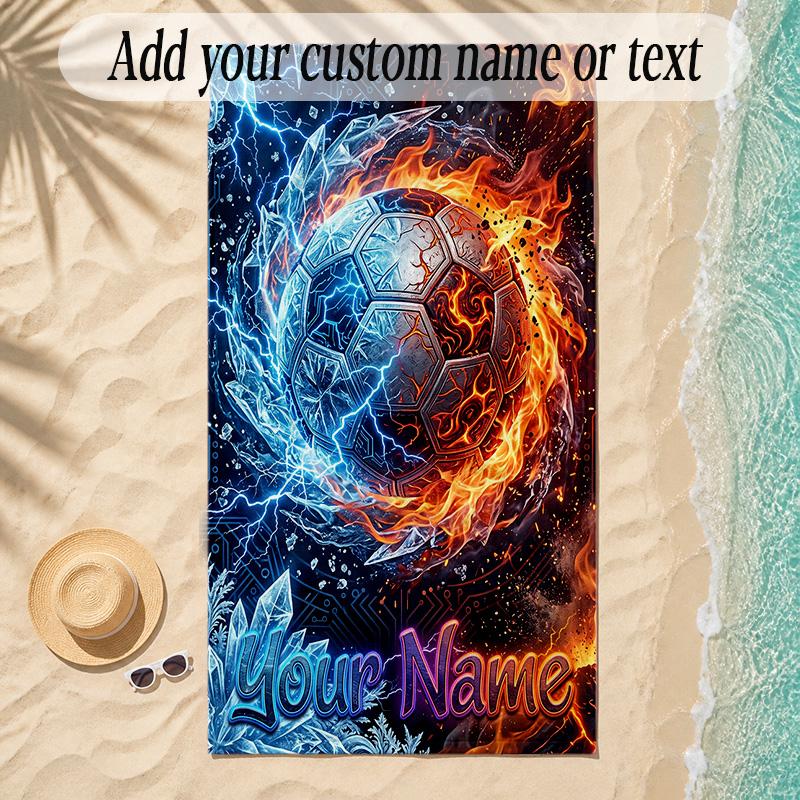 Soccer Theme Soft Beach Towel Personalized Custom Name Text Towel Portable for Beach Pool Travel