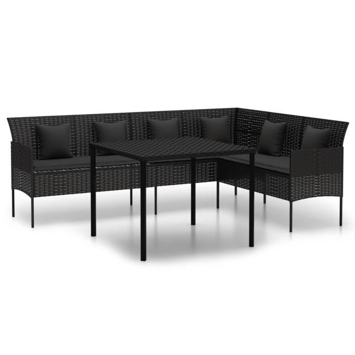 VidaXL Ensemble à dîner de jardin et coussins 2pcs noir résine tressée 362338