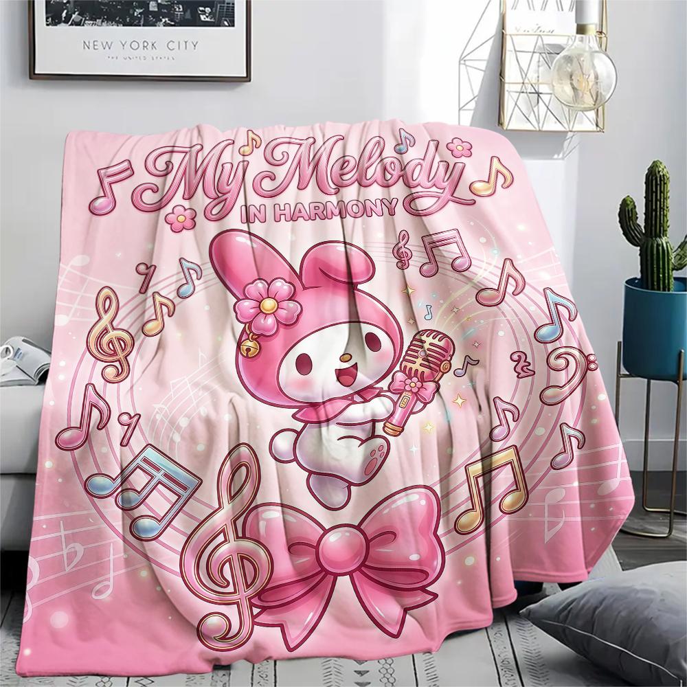 1PC My Melody Pink Print Flannel Blanket, High quality All Seasons, Home Decor, Warmth and Comfort, Perfect for Christmas Gifts