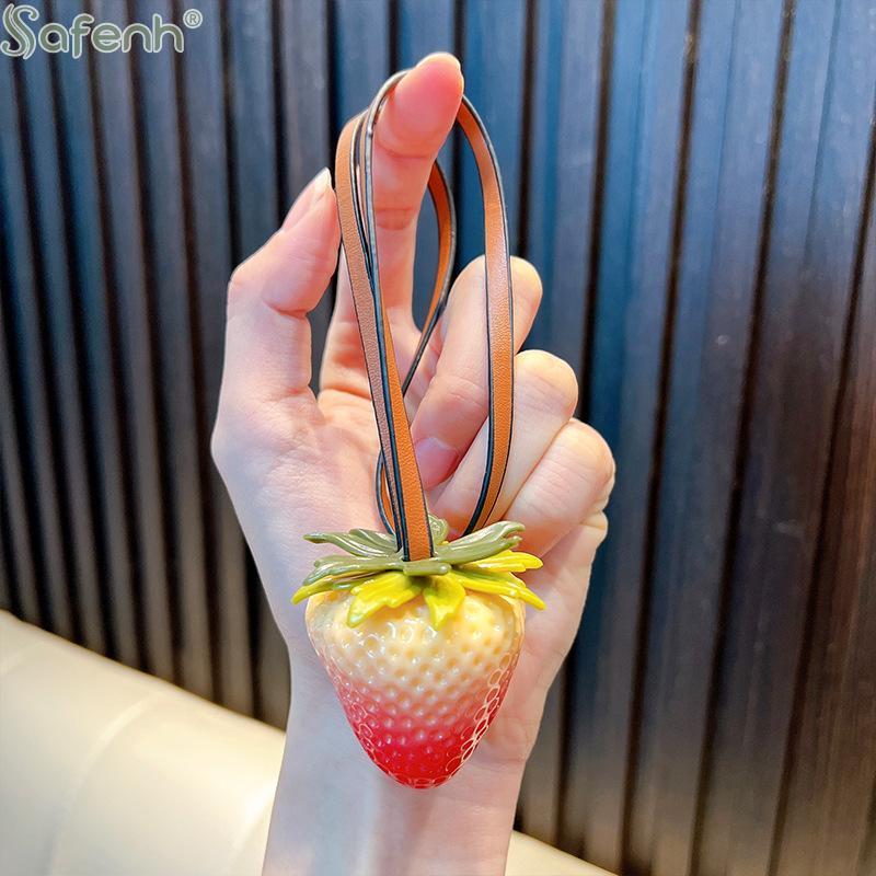 Simulation Resin Strawberry Bag Pendant Unique Fruit Decorative Charms for Couples Handbag Purse Gift