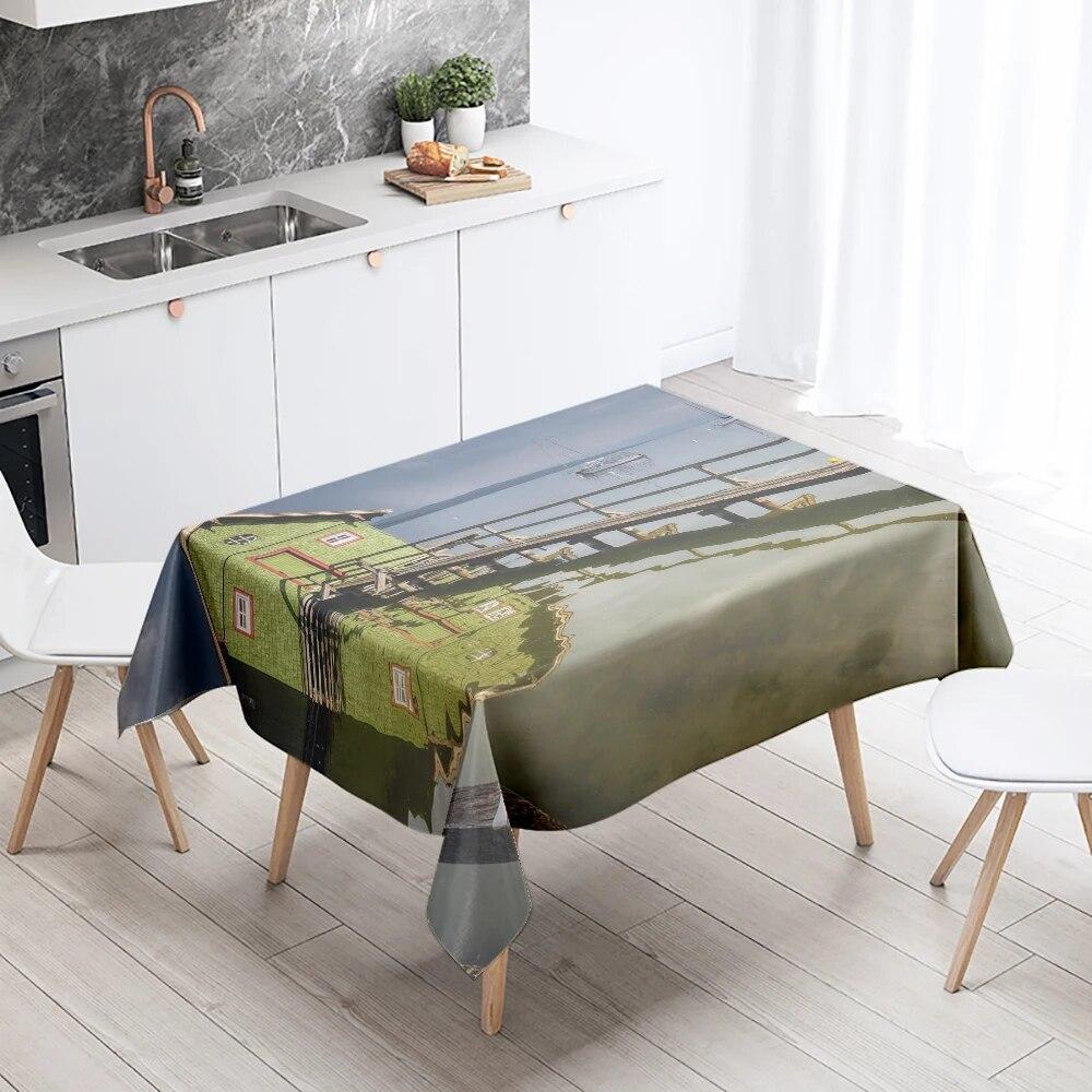 River House Tablecloth Natural Scenery  Anti-Stain Waterproof Rectangular Kitchen Dining Table Home Decor