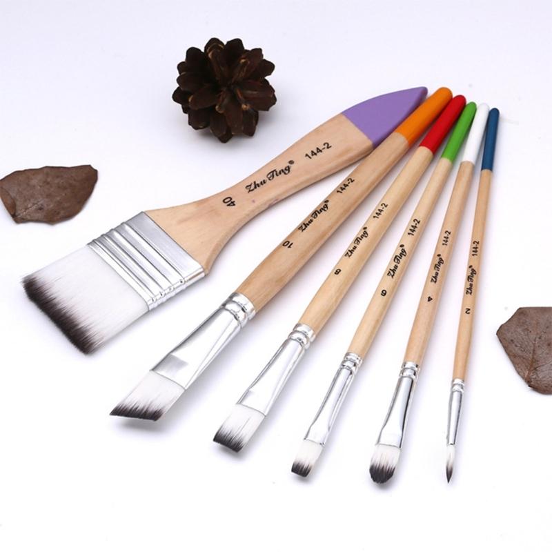 6 Pcs Acrylic Paint Brushes Set Nylon Hair Paint Brushes Watercolour Painting Brushes Art Paint Brush Drawing Supplies