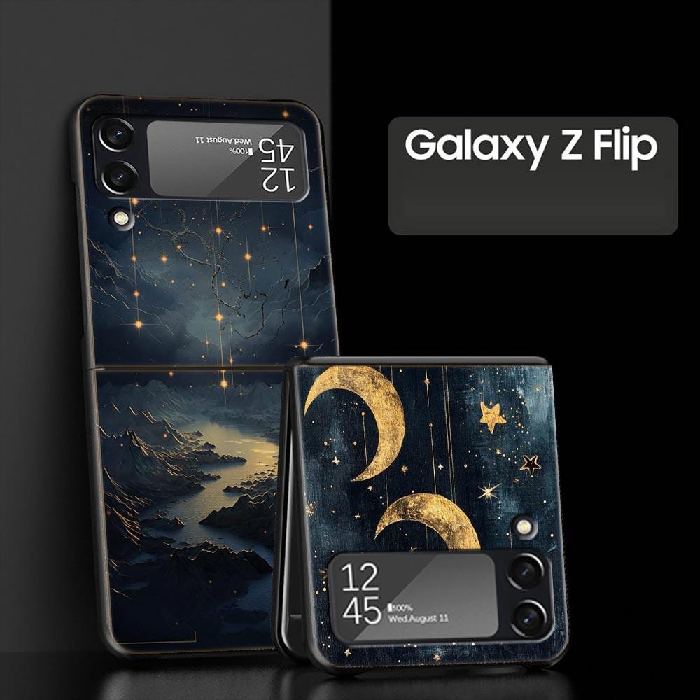 Fashion Starry Sky Stars Hard PC Phone Case For Samsung Galaxy Z Flip 7 6 5 4 Black Cover For Galaxy Z Flip 3 Foldable Shell Bag
