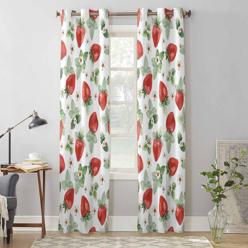 Summer Fruit Strawberry Flower Window Curtains for Living Room Luxury Bedroom Curtain Kitchen Blinds Drapes Curtains