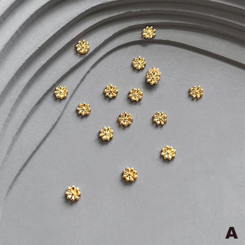 10 Pcs Gold Rhinestone Flower 3D Alloy Nail Charms Mini Flower Sparkling Gold Silver Floral Decorations Manicure Cool Charms