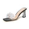 Fashion Summer Glitter Slides Shoes Women Slippers Outdoor Heeled Mules Low Jelly 2024 High Thin Basic Rubber Crystal Rome Shoes