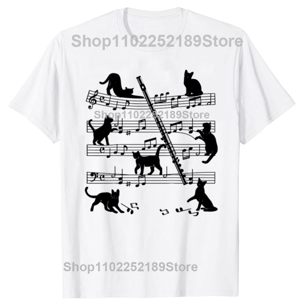 Flautist Flutist Cats Flute Player T Shirts Graphic Cotton Streetwear Short Sleeve Birthday Gifts Summer T-shirt Mens Clothing
