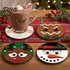Wooden Cup Mats 4Pcs Christmas Coaster, Cute Santa Snowman Reindeer Gingerbread Man Claus Ornaments Round Drink Mats, Heat-Insulating Table Protector