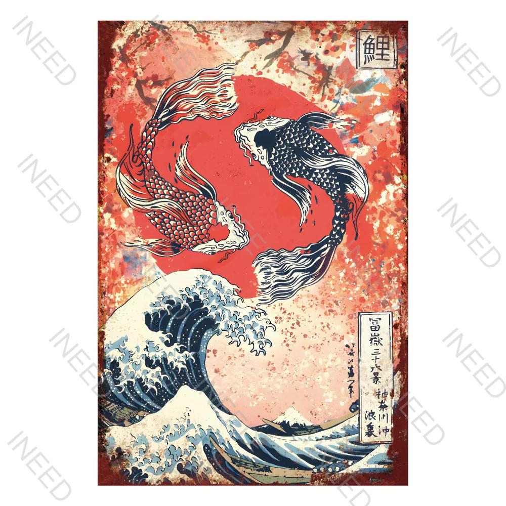 Japanese Samurai Vintage Metal Plate Living Room Decoration Painting Metal Wall Art Plaque Retro Tin Sign Bar Pub Home Decor