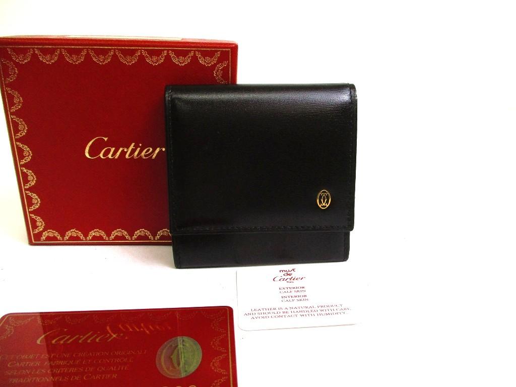 Authentic Cartier Pasha de Cartier Black Leather Gold H/W Coin Purse #b237 Open box