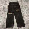 Mens Y2K Hip Hop Wide Leg Straight Fit Denim Jeans - Washed Cotton Loose Streetwear Style
