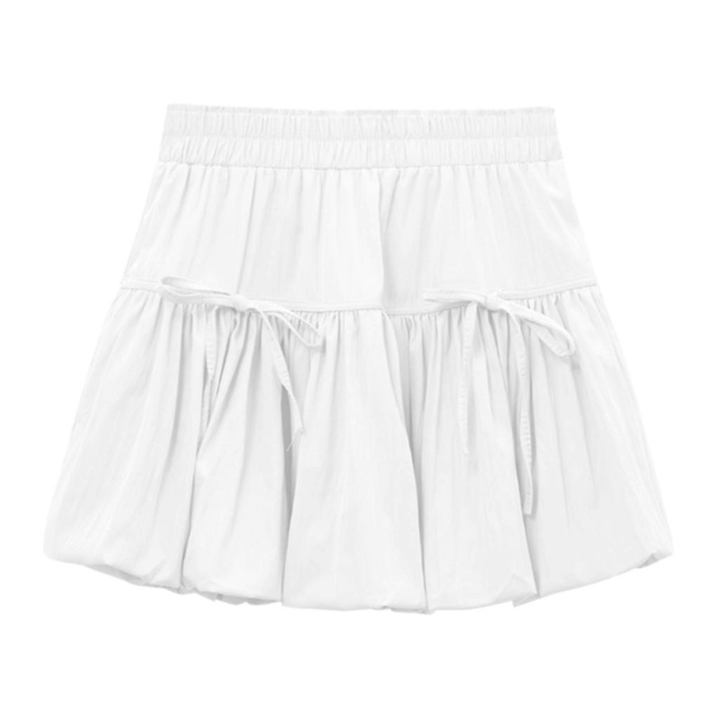 Damen Hohe Taille A-Linie Rock Schleife Design Ausgestellter Minirock Lässig Kurz