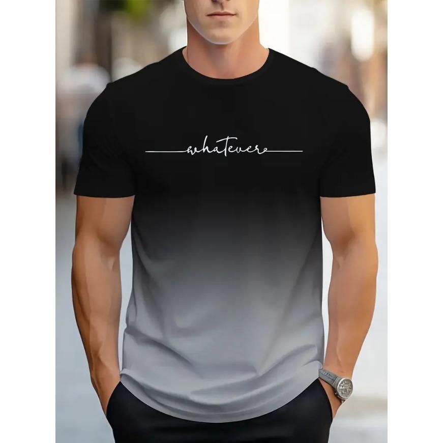 T-Shirt mit Rundhalsausschnitt und Farbverlauf, kurzärmelig, Alphabet-Aufdruck, lässige Wochenendkleidung für Männer und Teenager, Urlaubsorte, Frühling/Sommer/Herbst