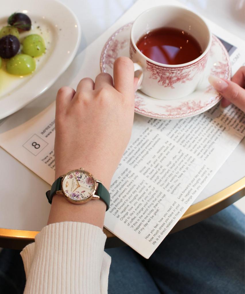 Authorized Dealer Olivia Burton Watch Illustrated Floral Forest Green Leather 30mm 24000360 [OLIVIA BURTON] Women's [SIGNATURE]