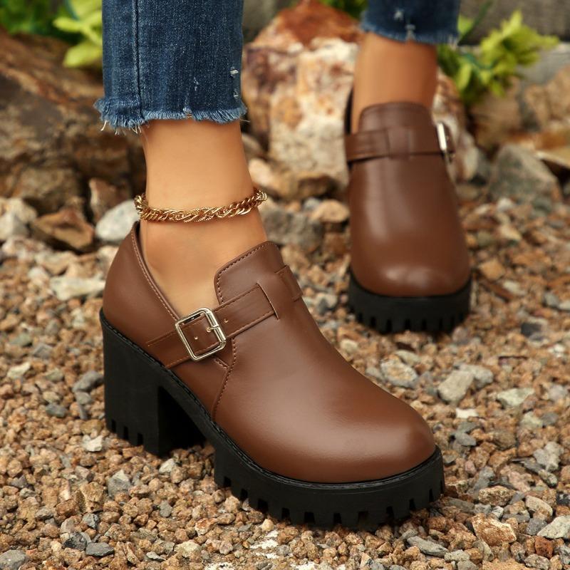 British Style Deep-mouthed Single Shoes Women's 2025 Autumn New Plus-size Retro High-heeled Professional Leather Shoes