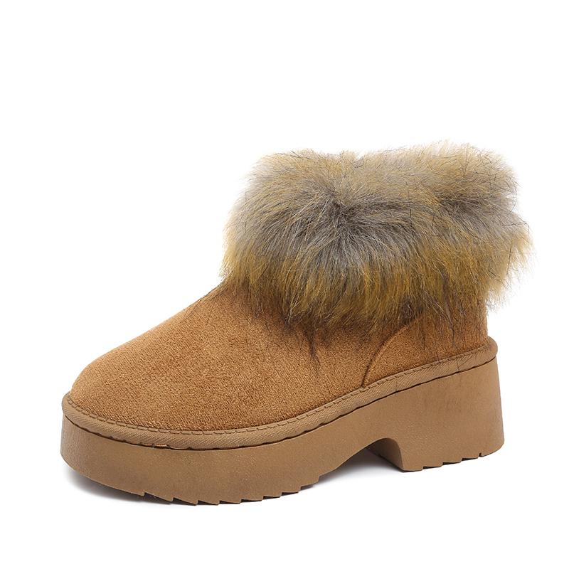 Fashion Warm Cotton Boots Women's Fashion Round Toe Suede Deep Mouth Non-Slip Block Heel Platform Snow Boots
