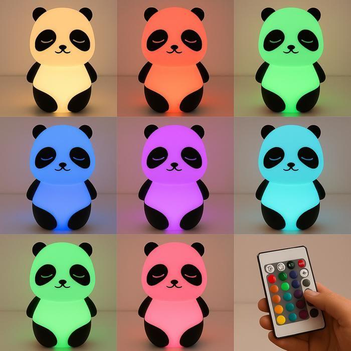 Veilleuse Panda lampe LED en silicone portable lumière multicolore avec télécommande luminosité et couleur réglables Cadeau