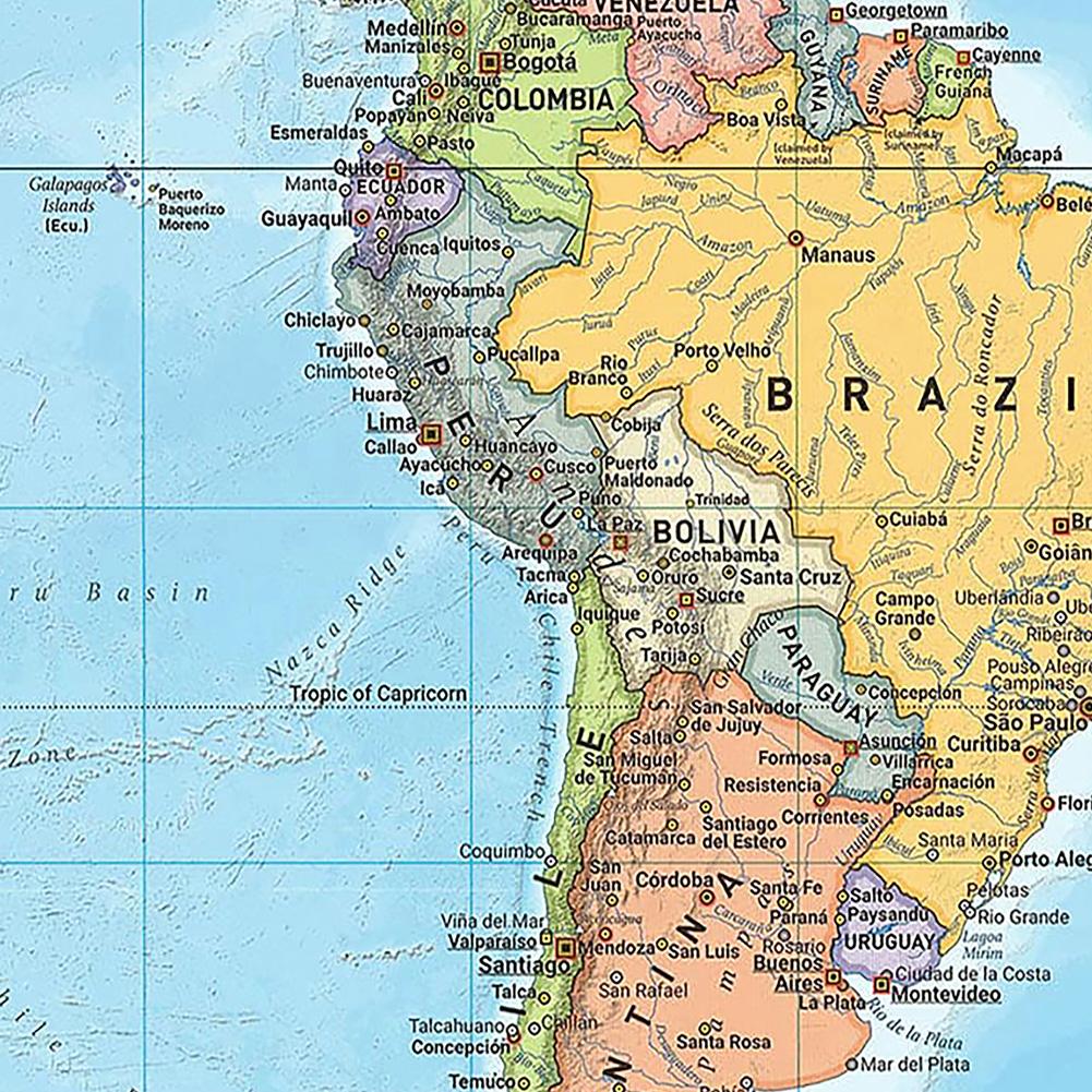 Světová mapa Velká mapa světa se středem na Pacifiku Plakát s politickou mapou Detailní mapa světa pro vzdělávací účely Domácí kancelář Dekorace
